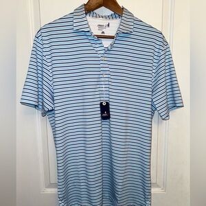 johnnie-O NWT PREP-formance Blue and White Striped Polo Shirt